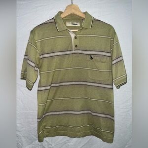 Pennans Green Striped Polo Shirt | Embroidered Logo | Men’s Size Small